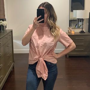 Pink short sleeve knot front and button back top